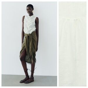 NWT. Zara Cream White Sleeveless Lacer Top. Size S.